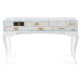 Estila Luxusný biely konzolový stolík Mondrian z lakovaného masívu a číreho skla s pozlátenými d
