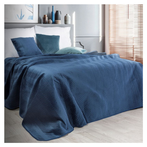 Modrý zamatový prehoz na posteľ SOFIA 220x240 cm Eurofirany