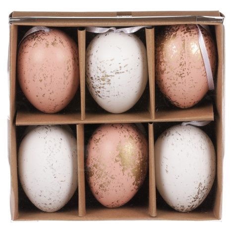 Sada umelých veľkonočných vajíčok zlato zdobených, ružovo-biela, 6 ks
