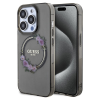 Guess PC/TPU Flowers Ring Glossy Kryt s MagSafe pre iPhone 13 Pro, Čierny