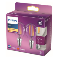 Philips LED žiarovka E14 4,3W filament 2 700K 2 ks