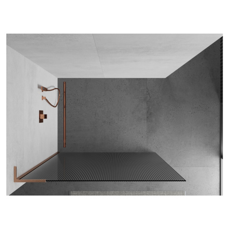 Mexen Kioto L, sprchová zástena Walk-In 100 x 200 cm, 8mm sklo s rebrovým vzorom, medený matný p