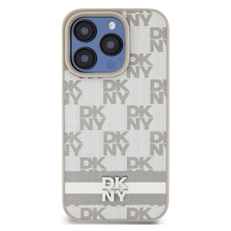 DKNY PU Leather Checkered Pattern and Stripe Apple iPhone 14 Pro Max DKHCP14XPCPTSSE Beige