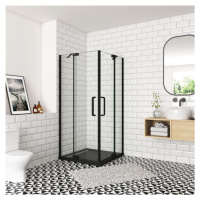 H K - Štvorcový sprchovací kút AIRLINE BLACK R101, 100x100, s dvoma jednokrídlovými dverami s pe