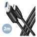 AXAGON BUCM3-AM20AB cable USB-C  <-> USB-A, 2m, USB 3.2 Gen 1, 3A, ALU, braid, Black