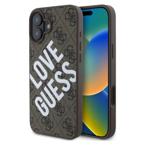 Guess PU Leather 4G Big Love Logo MagSafe kryt pre iPhone 16 hnedý