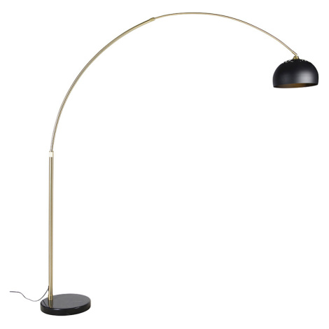 Moderná oblúková lampa mosadz s mramorovou základňou a čiernym tienidlom 32,5 cm - XXL QAZQA