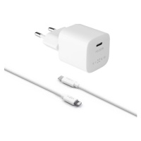 FIXED Mini nabíjačka s USB-C a USB-C/Lightning káblom, PD, 1 m, MFI, 20W, biela