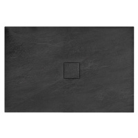 Rea Black Stone, sprchová vanička z minerálneho kameňa 80 x 120 x 3,5 cm + sifón, čierna, REA-K9