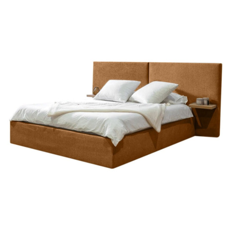Okrovožltá čalúnená dvojlôžková posteľ s úložným priestorom s roštom 160x200 cm Blandine – Boboc Bobochic Paris