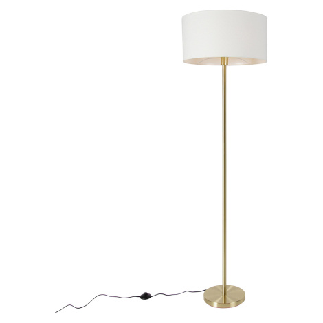 Stojacia lampa mosadzná s bielym tienidlom 50 cm - Simplo QAZQA