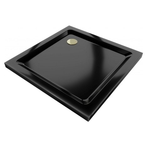 MEXEN/S - Flat sprchová vanička štvorcová slim 80 x 80, černá + zlatý sifón 40708080G