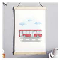 Biely plagát do detskej izby s motívom autobusu
