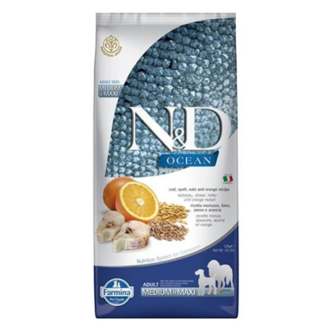 Farmina N&D dog OCEAN (AG) adult medium & maxi, codfish, spelt, oats & orange 12kg