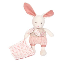 Doudou Plyšový Ecru zajačik s ružovou dečkou z BIO bavlny 22 cm