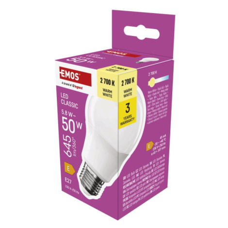 EMOS LED CLS A60 5,8 W (50 W) 645lm E27 WW