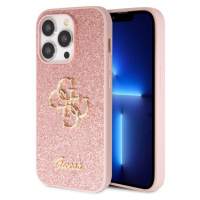 Guess PU Fixed Glitter 4G Metal Logo Zadný Kryt pre iPhone 15 Pro Pink