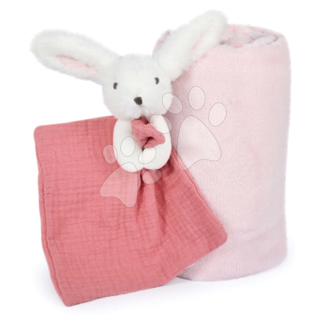 Deka pre najmenších Bunny Happy Boho Doudou et Compagnie s plyšovým zajačikom na maznanie ružová