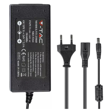 Zdroj/Adaptér pre LED do zásuvky 24V 60W, IP44 VT-25060 (V-TAC)