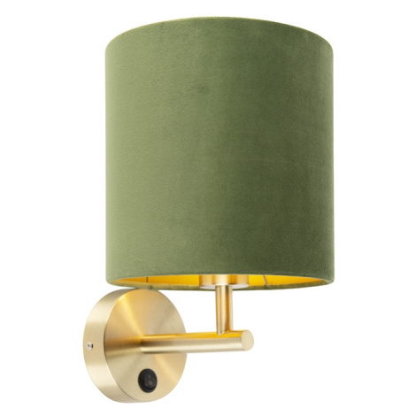 Elegantná nástenná lampa zlatá so zeleným zamatovým odtieňom - mat QAZQA