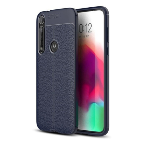 Motorola Moto G8 Plus, silikónové puzdro TPU, kožený efekt, vzor s prešívaním, tmavomodré