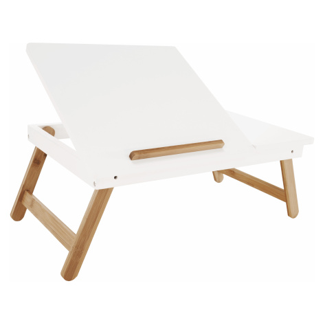 Príručný stolík na notebook/držiak na tablet, biela/prírodný bambus, MELTEN Tempo Kondela