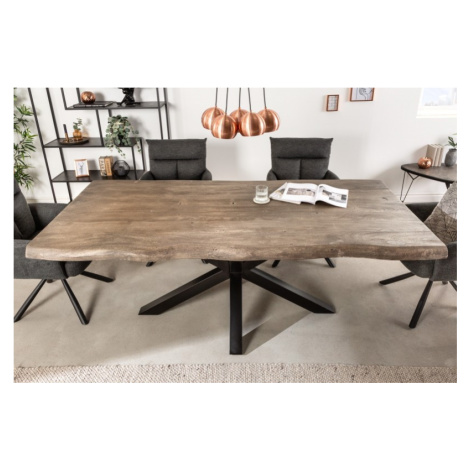 Estila Moderný jedálenský stôl Mammut z akáciového masívneho dreva sivohnedej farby s čiernymi n