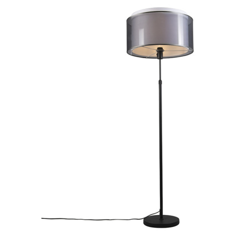 Stojatá lampa čierna s čierno-bielym tienidlom nastaviteľným na 47 cm - Parte QAZQA