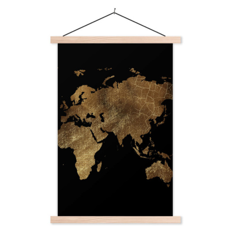 MuchoWow PLAGÁT S MAGNETICKÝMI LIŠTAMI Mapa sveta - Zlato - Luxus - Zem - Čierna 40x60 cm