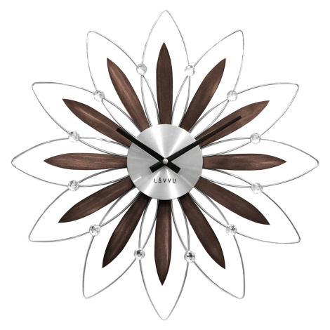 Drevené strieborné hodiny LAVVU CRYSTAL Flower LCT1110, 50cm