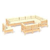 vidaXL 10-dielna záhradná súprava s krémovými vankúšmi borovicový masív