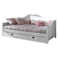Biela detská posteľ z borovicového dreva s výsuvným lôžkom s úložným priestorom 90x200 cm AMORI 
