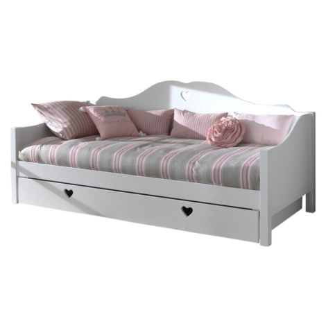 Biela detská posteľ z borovicového dreva s výsuvným lôžkom s úložným priestorom 90x200 cm AMORI  Vipack