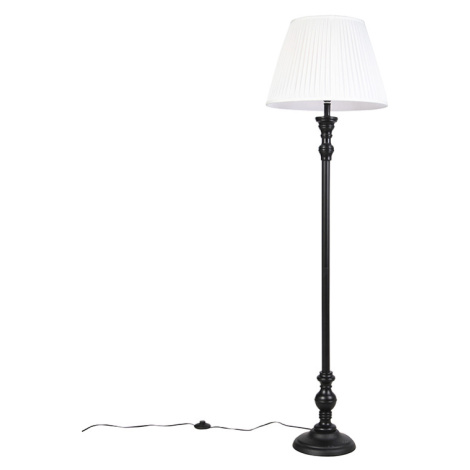 Stojacia lampa čierna s plisovaným tienidlom biela 45 cm - Classico