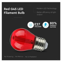 Žiarovka LED Filament E27 2W, Červená 60lm, G45 VT-2132 (V-TAC)