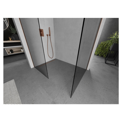 Mexen Kioto, 2-stenová sprchová zástena Walk-In 90 x 80 cm, 8mm číre sklo, medený matný profil, 