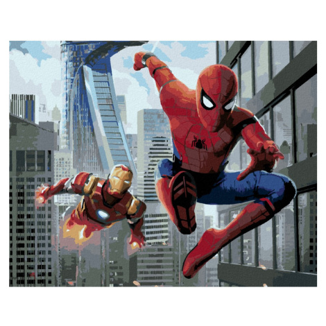 Diamantové maľovanie - SPIDERMAN A IRON MAN V LETE Rámovanie: vypnuté plátno na rám, Rozmer: 40x