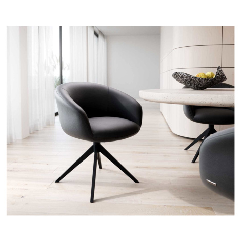 DELIFE Otočná jedálenská stolička Vinka-Flex s opierkami pravá koža čierna krížová podstava širo