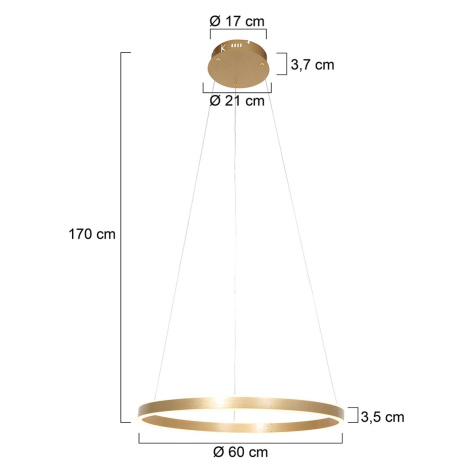 LED závesné svietidlo Ringlux, Ø 60 cm 2-pl. zlatá Steinhauer BV