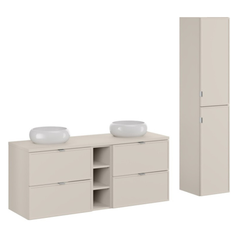 Kúpeľňová zostava Bella Cashmere Wiki so skrinkami a umývadlom 140 cm kašmírová Comad