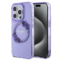 Guess PC/TPU Flowers Ring Glossy Logo MagSafe Zadný Kryt pre iPhone 15 Pro Purple