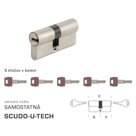 AGB - Vložka U-TECH S obojstranná cylindrická vložka 30+40 mm + 5x kľúč Nikel matný