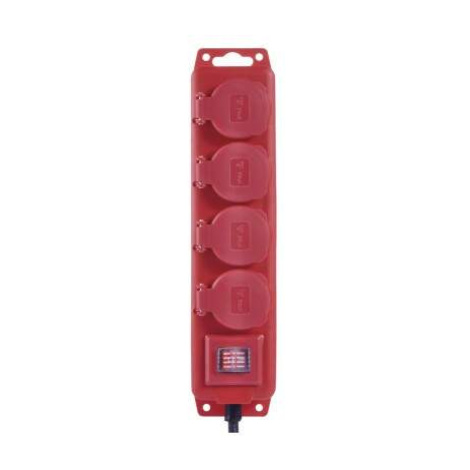 EMOS Predlžovací kábel 10 m / 4 zásuvky / s vypínačom / čierno-červený / guma-neoprén / 1,5 mm2,