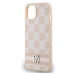 DKNY PU Leather Checkered Pattern and Stripe Zadný Kryt pre iPhone 14 Pink