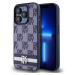 DKNY PU Leather Checkered Pattern and Stripe Zadný Kryt pre iPhone 15 Pro Max Blue