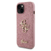 Guess PU Fixed Glitter 4G Metal Logo Zadný Kryt pre iPhone 15 Pink