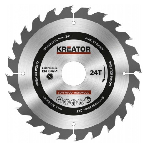 Kreator Príslušenstvo Kreator pílový kotúč na drevo 165mm Pílový kotúč na drevo 165mm