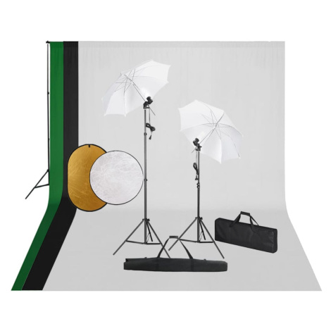 vidaXL FotografickĂ© vybavenie s lampami, pozadĂ­m a reflektorom