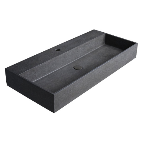 QUADRADO betónové umývadlo vrátane výpuste, 96x44 cm, čierny granit AR466 Sapho