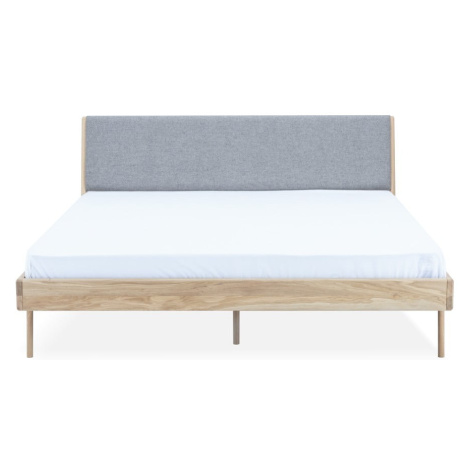 Sivá/prírodná čalúnená dvojlôžková posteľ z dubového dreva 160x200 cm Fawn - Gazzda